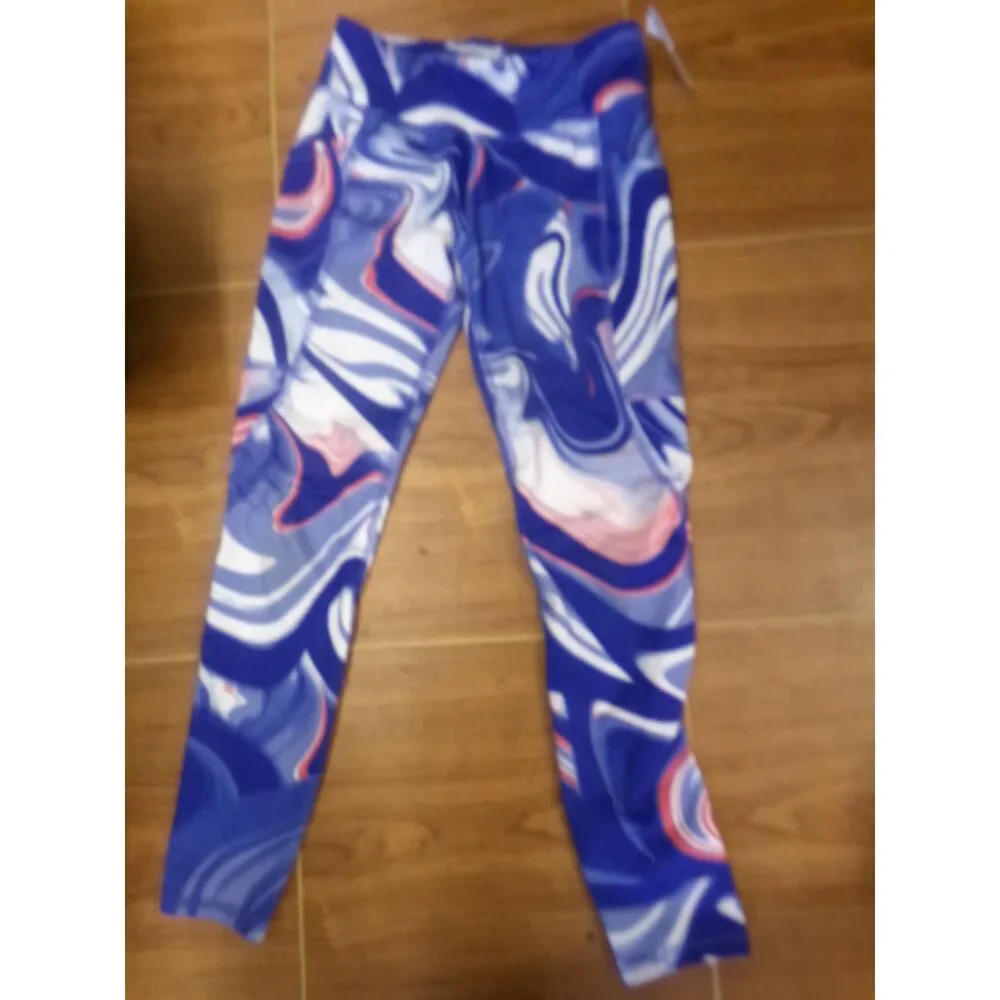 Pre-Owned Dance Leggings Medium Child Blue Swirl Athletic Works Gymnastics